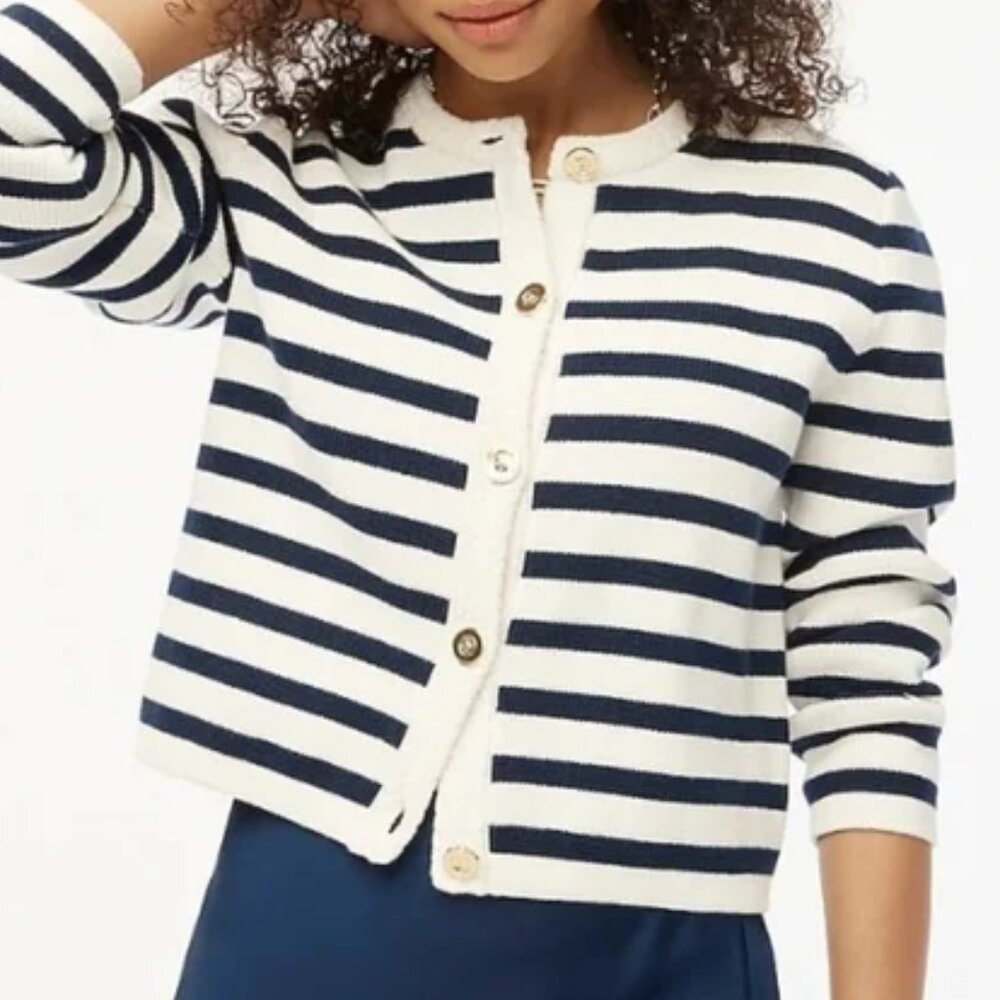 NWT J Crew Crew neck Striped cotton lady jacket cardigan sweater